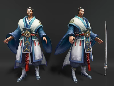 Game and Movie Character in Traditional Chinese Robe with Sword Ancient Style Design 3d model