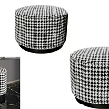 Upholstered Round Stools in Black and White Houndstooth with Modern Metal Base 3d model