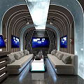 Modern KTV Interior With Comfortable Sofas Multiple TV Screens And Ambient Lighting