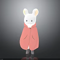 White Cartoon Mouse Character Wearing Pink Cloak Standing On Gray Surface