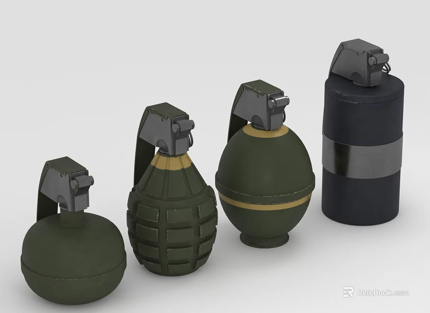 Various Green And Black Grenade Models With Different Military Designs For 3d model 