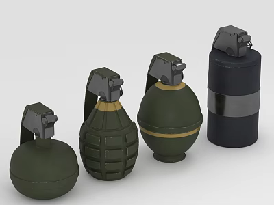 Various Green And Black Grenade Models With Different Military Designs For 3d model