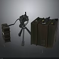 Military Machine Gun On Tripod Stand With Storage Cases And Accessories
