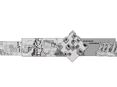 Cultural Feature Wall With Historical Reliefs Inscription Panels And Architectural Motifs 3d model
