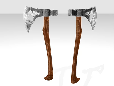 Battle Axes With Decorative Metal Heads And Sturdy Wooden Handles Design 3d model
