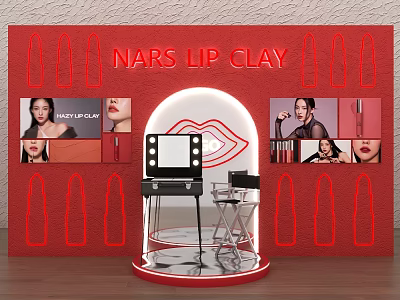 NARS Lip Clay Photo Spot With Red Backdrop Lip Shaped Arch And Makeup Displays 3d model