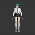 Game Movie Character With Green Hair White Shirt Purple Striped Tie Gray Pants White Sneakers