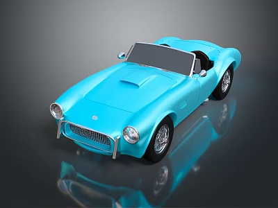 Blue Classic Convertible Sports Car With Shiny Body And Chrome Details 3d model