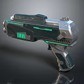 Futuristic Sci Fi Pistol With Green Glowing Lines Metallic Body And Ergonomic Grip Design