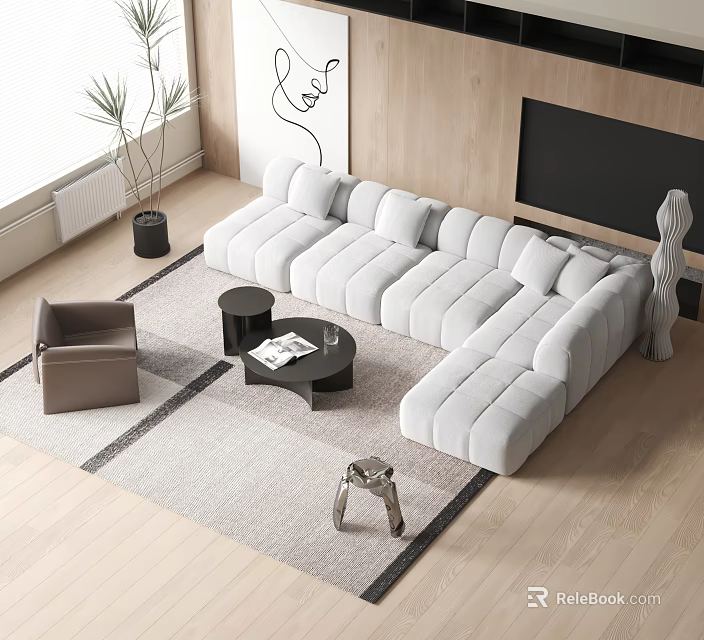Modern Living Room Interior With Sofa Coffee Table Set Accent Chair And Area Rug 3d model 