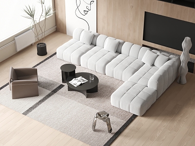 Modern sofa coffee table combination leisure chair potted stool model