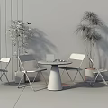 Modern Table And Chairs Set With Potted Plants In White Interior 3d model
