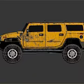 Yellow Hummer Style Off Road Vehicle With Muddy Exterior And Large Tires For Adventure