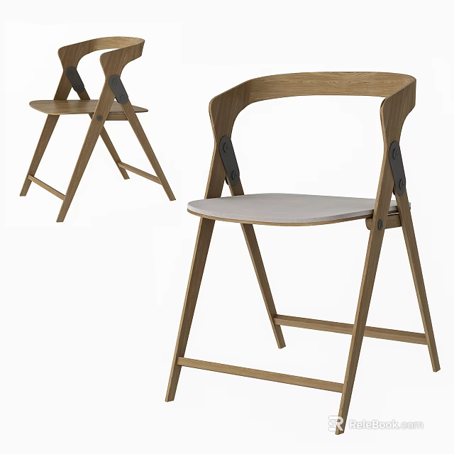 Minimalist Wooden Dining Chair With Curved Backrest Crossed Legs And Light Seat 3d model 