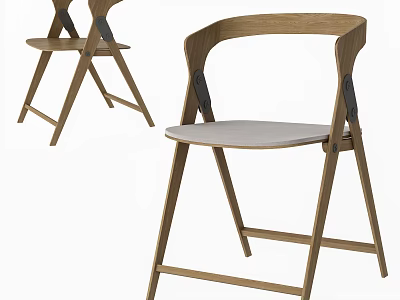 Minimalist Wooden Dining Chair With Curved Backrest Crossed Legs And Light Seat 3d model
