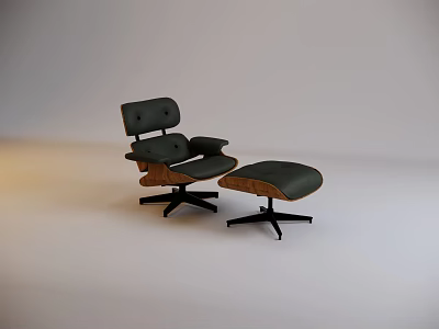 Stylish Leather Leisure Chair With Matching Ottoman And Wooden Swivel Base Design 3d model