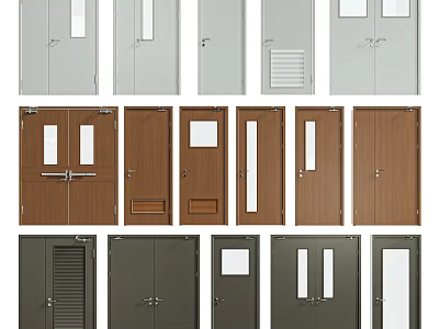 Various Modern Interior Doors In Different Colors And Glass Panel Designs 3d model