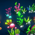Vibrant Underwater Marine Plants Displaying Various Shapes Colorful Hues And Decorative Stones