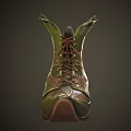 Green and Brown Leather Shoes with Leaf-like Texture Pointed Toe and Laces