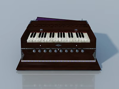 Brown Accordion With Black And White Keyboard Buttons And Decorative Patterns 3d model