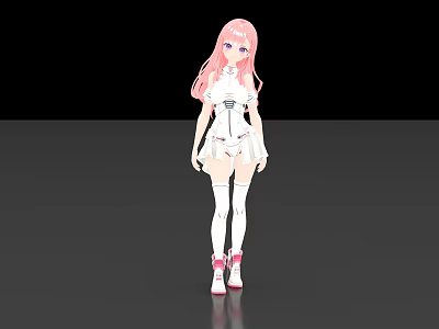 Game and Movie Character With Pink Hair White Outfit White Thigh High Socks Pink Shoes 3d model