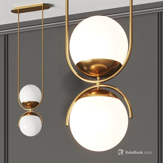 Modern Gold Frame Pendant Lights With White Spherical Shades For Interior Design 3d model 