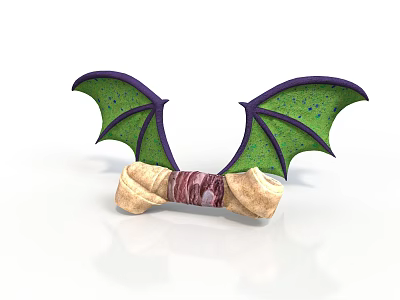 Fantasy Style Winged Skeleton Winged Skeleton Green Wings Purple Edge Blue Spotted Fuchsia Textured White Background Slight Shadows Biological Skeleton 3d model