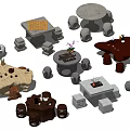 Diverse Table and Chair Sets with Unique Shapes and Decorative Elements 3d model