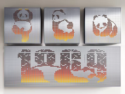 Iron Art Decorative Panels With Gradient Pixel Pandas And Characters 3d model