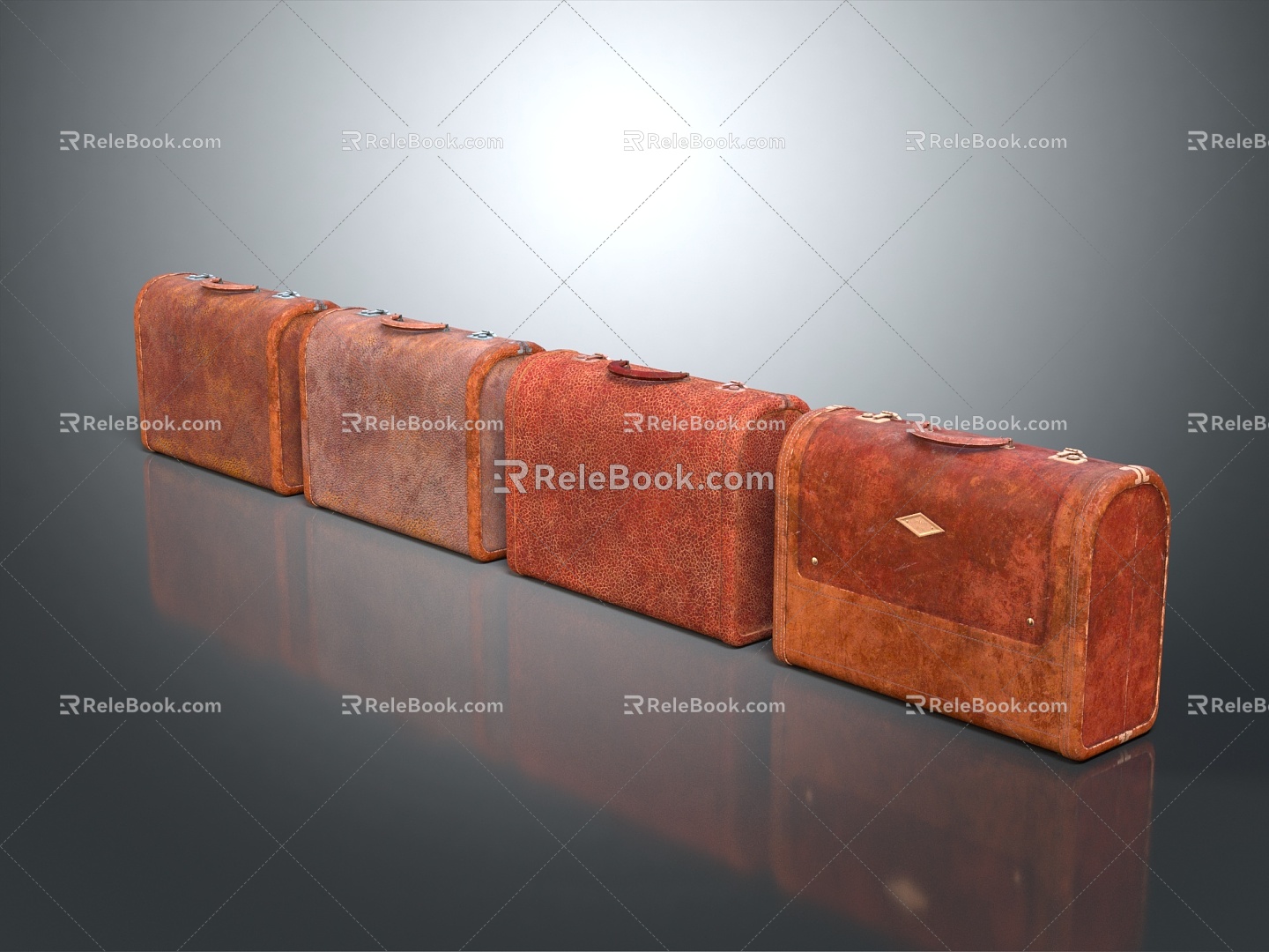 Vintage Suitcase Antique Suitcase Antique Leather Suitcase 3d model