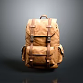Brown Canvas Backpack With Leather Straps And Multiple Pockets For Daily Use