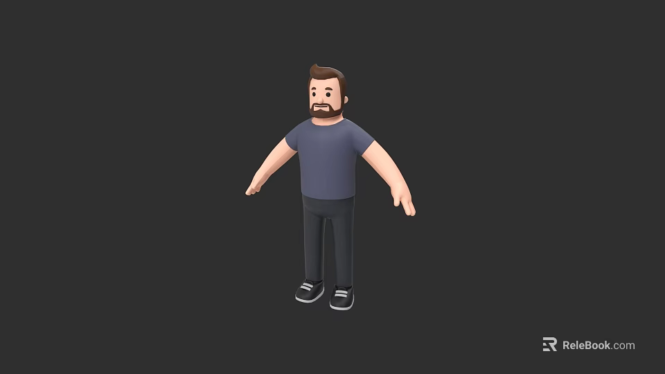 3D Model of Man in Blue T-shirt Dark Pants and Sneakers on Black Background 3d model 
