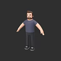 3D Model of Man in Blue T-shirt Dark Pants and Sneakers on Black Background