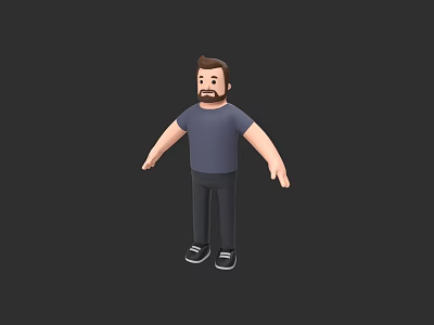 3D Model of Man in Blue T-shirt Dark Pants and Sneakers on Black Background 3d model