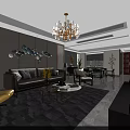 Modern Luxury Living And Dining Room With Exquisite Gold Chandelier And Comfortable Home Furnishings