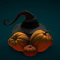 Halloween Decoration With Jack o Lantern Wearing Black Witch Hat And Small Pumpkins