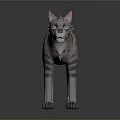 Gray Spotted Striped Cat Game Movie Character With Blue Eyes And Pink Ears Standing