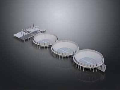 Circular Industrial Facility Model With Three Units Platforms And Support Frames 3d model