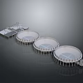 Circular Industrial Facility Model With Three Units Platforms And Support Frames