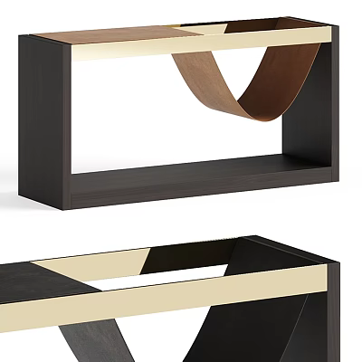 Modern Stylish Side Table With Black Frame And Geometric Wooden Accent 3d model