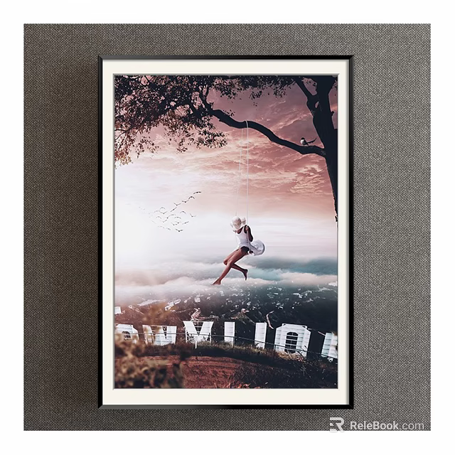 Artistic Figure Painting of Girl on Swing Under Tree with Sky Clouds Download 3d model 