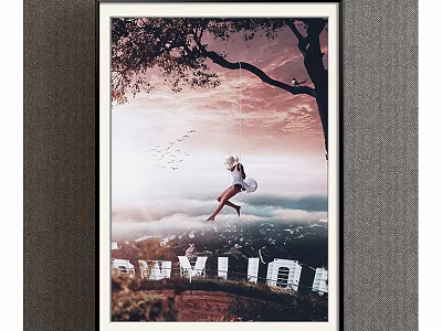 Artistic Figure Painting of Girl on Swing Under Tree with Sky Clouds Download 3d model