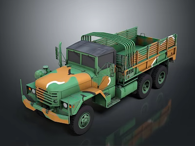Military Camouflage Truck With Open Cargo Bed And Six Wheel Design 3d model