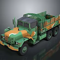 Military Camouflage Truck With Open Cargo Bed And Six Wheel Design