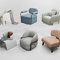 Chic Single Sofa Models in Diverse Fabric Tones Featuring Armrests and Throw Pillows 3d model