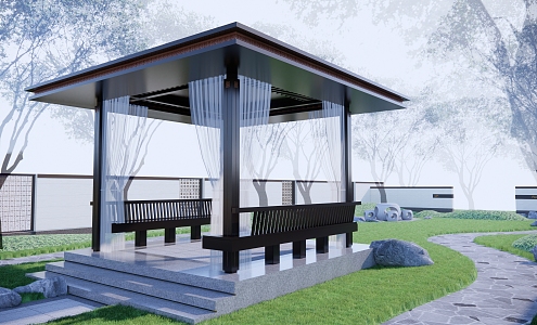 New Chinese Style Pavilion Four Corner Pavilion Landscape 3d model