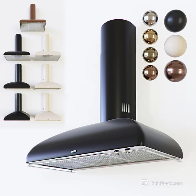 Modern Kitchen Range Hoods In Various Colors With Decorative Metal Balls 3d model 