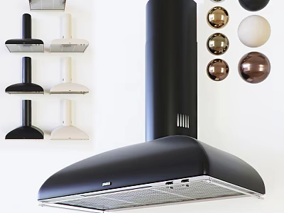 Modern Kitchen Range Hoods In Various Colors With Decorative Metal Balls 3d model