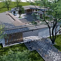 Modern Garden Landscape Design With Green Lawn Trees And Courtyard Space
