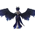 Mythical Woman With Large Blue Wings And Ornate Headdress In Elegant Outfit